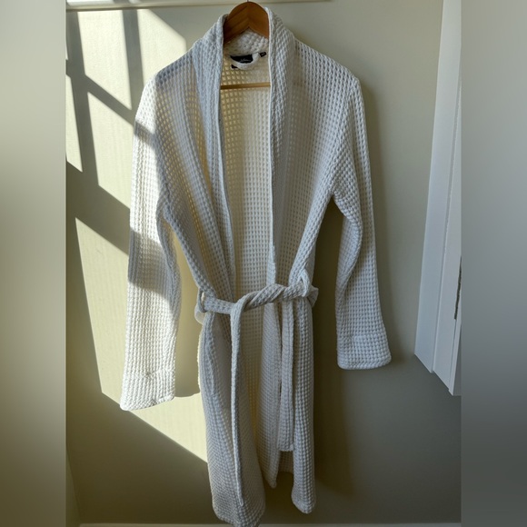BROOKLINEN Turkish Cotton Waffle Knit Belted Robe Bathrobe Loungewear XS S